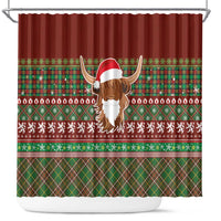 Scottish Christmas Shower Curtain Highland Cattle-Xmas Tartan Stripes Style Red Color - Wonder Print Shop