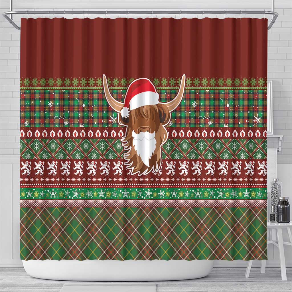 Scottish Christmas Shower Curtain Highland Cattle-Xmas Tartan Stripes Style Red Color - Wonder Print Shop