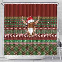 Scottish Christmas Shower Curtain Highland Cattle-Xmas Tartan Stripes Style Red Color - Wonder Print Shop