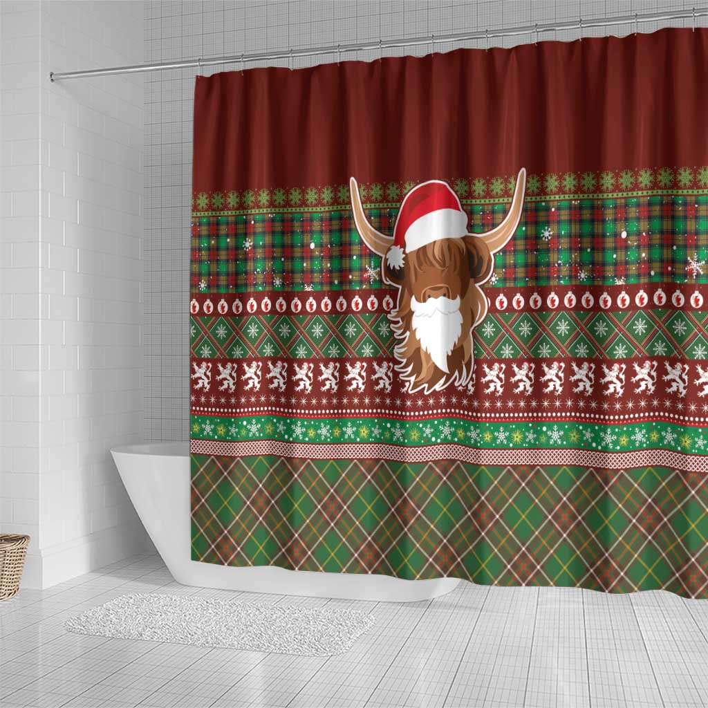 Scottish Christmas Shower Curtain Highland Cattle-Xmas Tartan Stripes Style Red Color - Wonder Print Shop