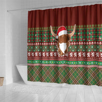 Scottish Christmas Shower Curtain Highland Cattle-Xmas Tartan Stripes Style Red Color - Wonder Print Shop