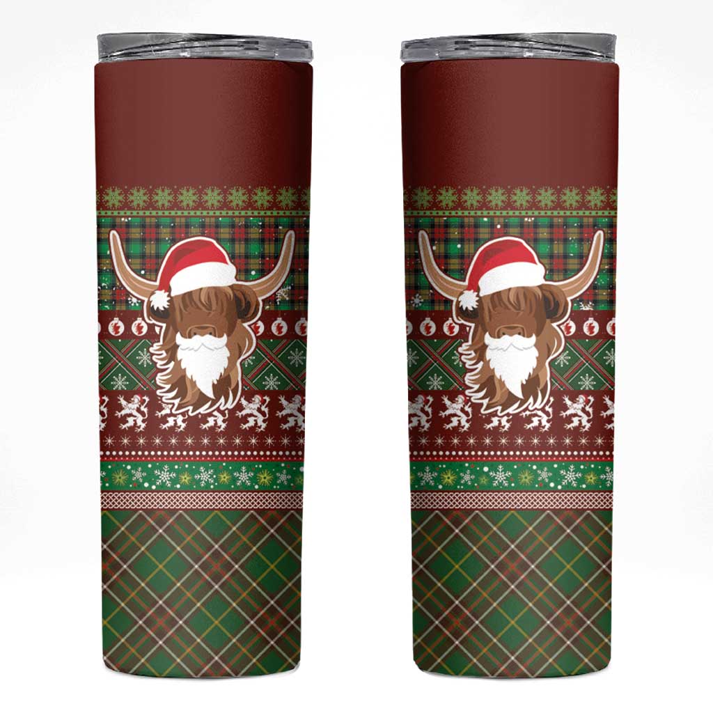 Scottish Christmas Skinny Tumbler Highland Cattle-Xmas Tartan Stripes Style Red Color - Wonder Print Shop