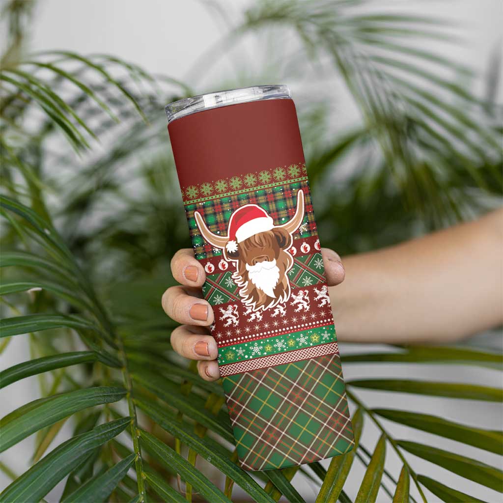Scottish Christmas Skinny Tumbler Highland Cattle-Xmas Tartan Stripes Style Red Color - Wonder Print Shop
