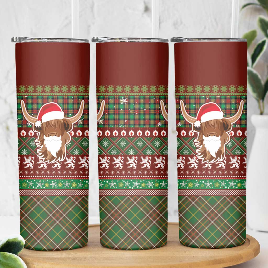 Scottish Christmas Skinny Tumbler Highland Cattle-Xmas Tartan Stripes Style Red Color - Wonder Print Shop