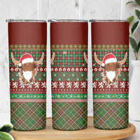 Scottish Christmas Skinny Tumbler Highland Cattle-Xmas Tartan Stripes Style Red Color - Wonder Print Shop