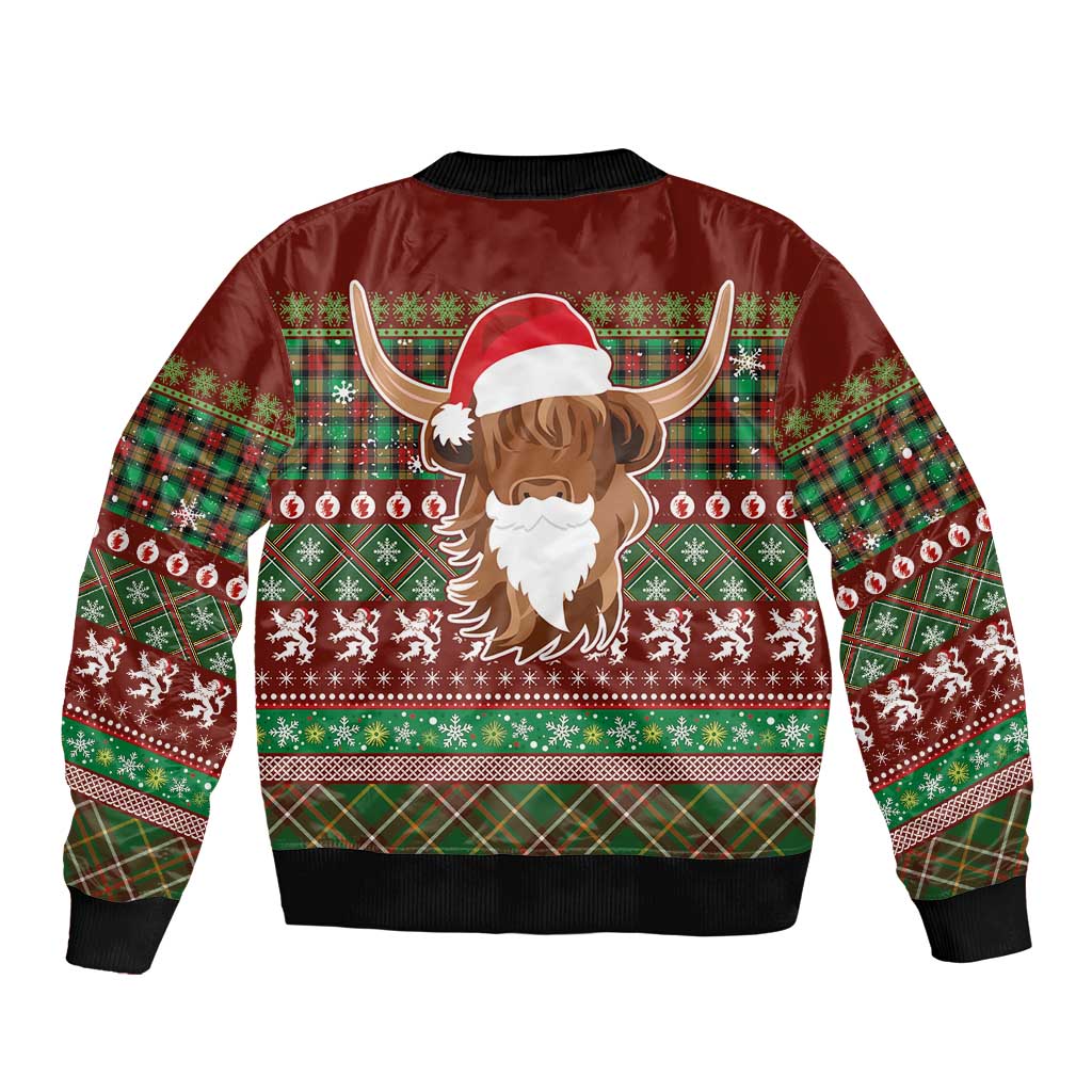 Scottish Christmas Sleeve Zip Bomber Jacket Highland Cattle-Xmas Tartan Stripes Style Red Color - Wonder Print Shop