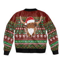 Scottish Christmas Sleeve Zip Bomber Jacket Highland Cattle-Xmas Tartan Stripes Style Red Color - Wonder Print Shop