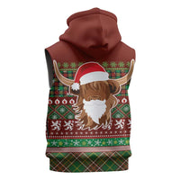 Scottish Christmas Sleeveless Hoodie Highland Cattle-Xmas Tartan Stripes Style Red Color - Wonder Print Shop