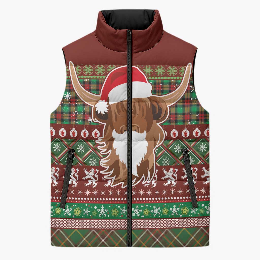 Scottish Christmas Sleeveless Puffer Jacket Highland Cattle-Xmas Tartan Stripes Style Red Color - Wonder Print Shop