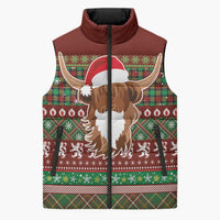 Scottish Christmas Sleeveless Puffer Jacket Highland Cattle-Xmas Tartan Stripes Style Red Color - Wonder Print Shop