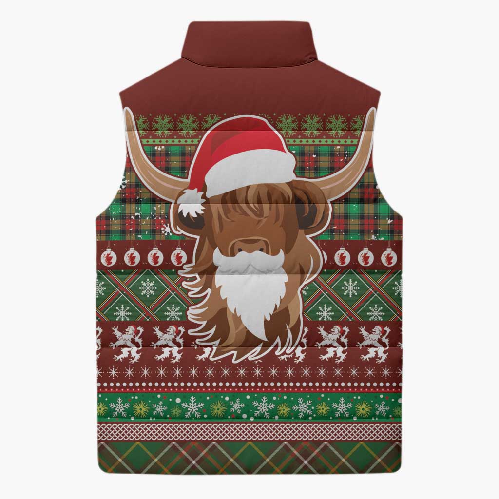 Scottish Christmas Sleeveless Puffer Jacket Highland Cattle-Xmas Tartan Stripes Style Red Color - Wonder Print Shop