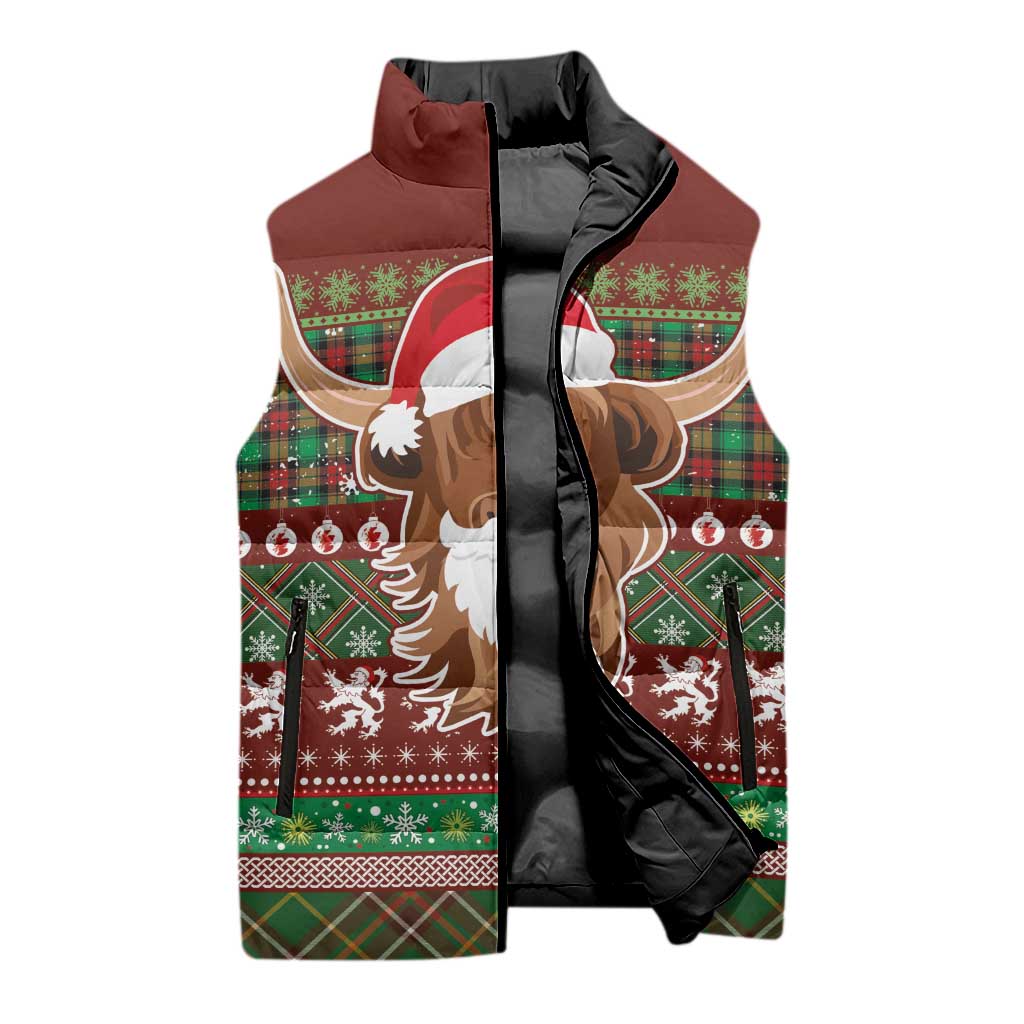 Scottish Christmas Sleeveless Puffer Jacket Highland Cattle-Xmas Tartan Stripes Style Red Color - Wonder Print Shop
