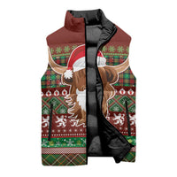 Scottish Christmas Sleeveless Puffer Jacket Highland Cattle-Xmas Tartan Stripes Style Red Color - Wonder Print Shop