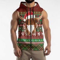 Scottish Christmas Sleeveless Zip Hoodie Highland Cattle-Xmas Tartan Stripes Style Red Color - Wonder Print Shop