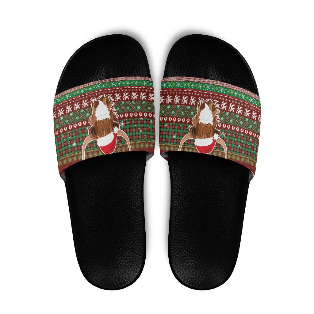 Scottish Christmas Slide Sandals Highland Cattle-Xmas Tartan Stripes Style Red Color - Wonder Print Shop