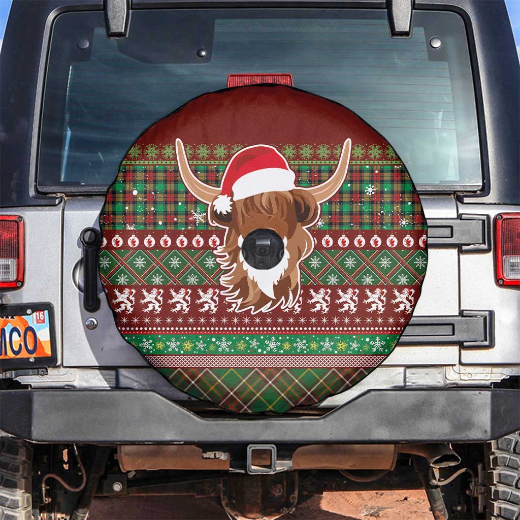 Scottish Christmas Spare Tire Cover Highland Cattle-Xmas Tartan Stripes Style Red Color - Wonder Print Shop