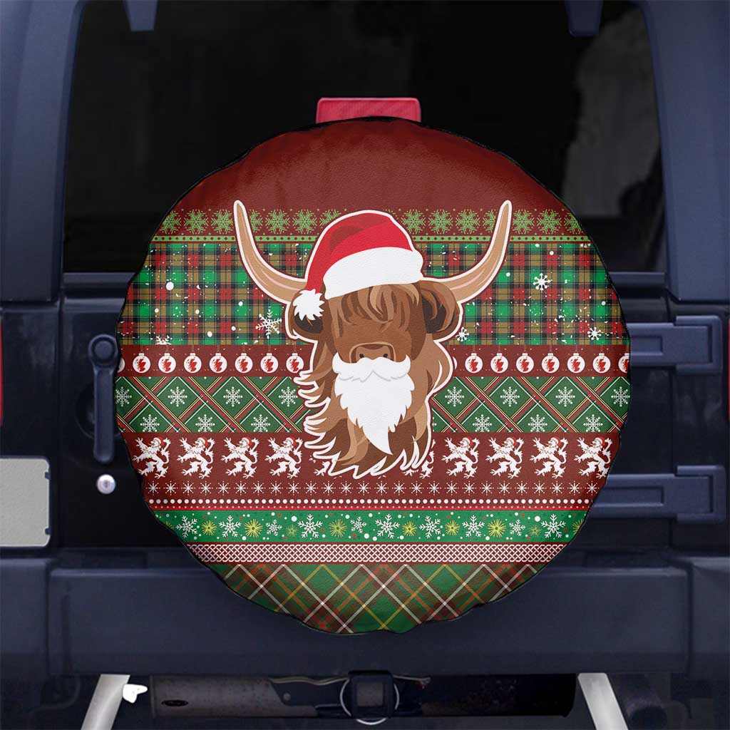 Scottish Christmas Spare Tire Cover Highland Cattle-Xmas Tartan Stripes Style Red Color - Wonder Print Shop