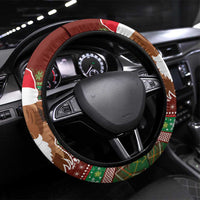 Scottish Christmas Steering Wheel Cover Highland Cattle-Xmas Tartan Stripes Style Red Color - Wonder Print Shop