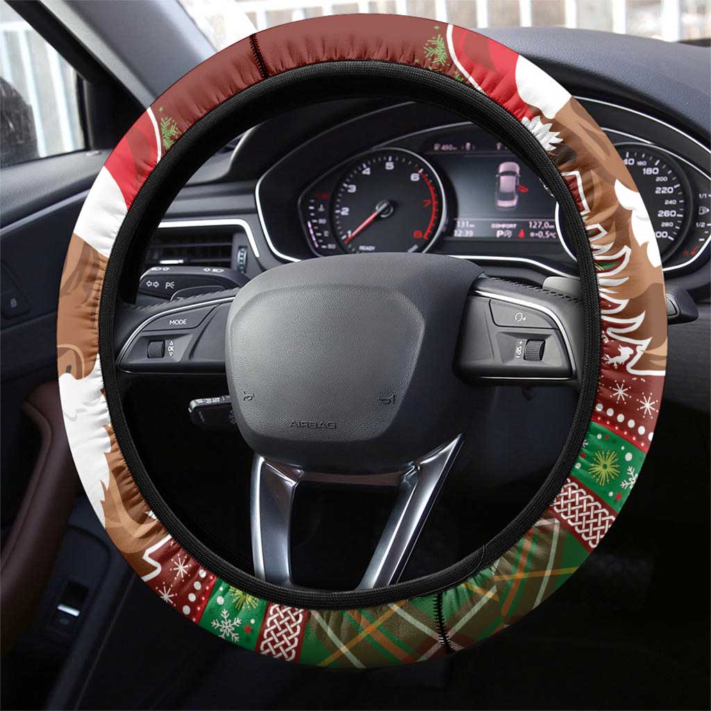Scottish Christmas Steering Wheel Cover Highland Cattle-Xmas Tartan Stripes Style Red Color - Wonder Print Shop