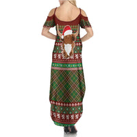 Scottish Christmas Summer Maxi Dress Highland Cattle-Xmas Tartan Stripes Style Red Color - Wonder Print Shop