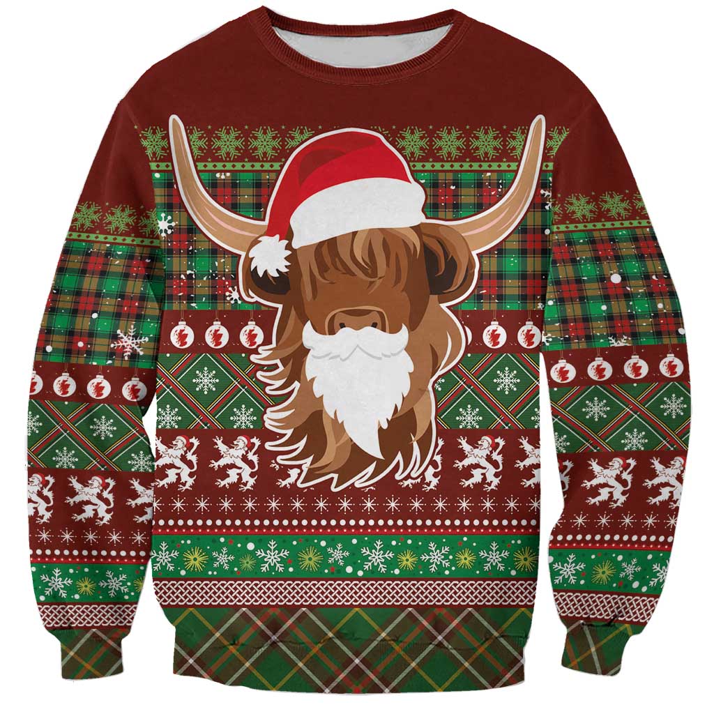 Scottish Christmas Sweatshirt Highland Cattle-Xmas Tartan Stripes Style Red Color - Wonder Print Shop