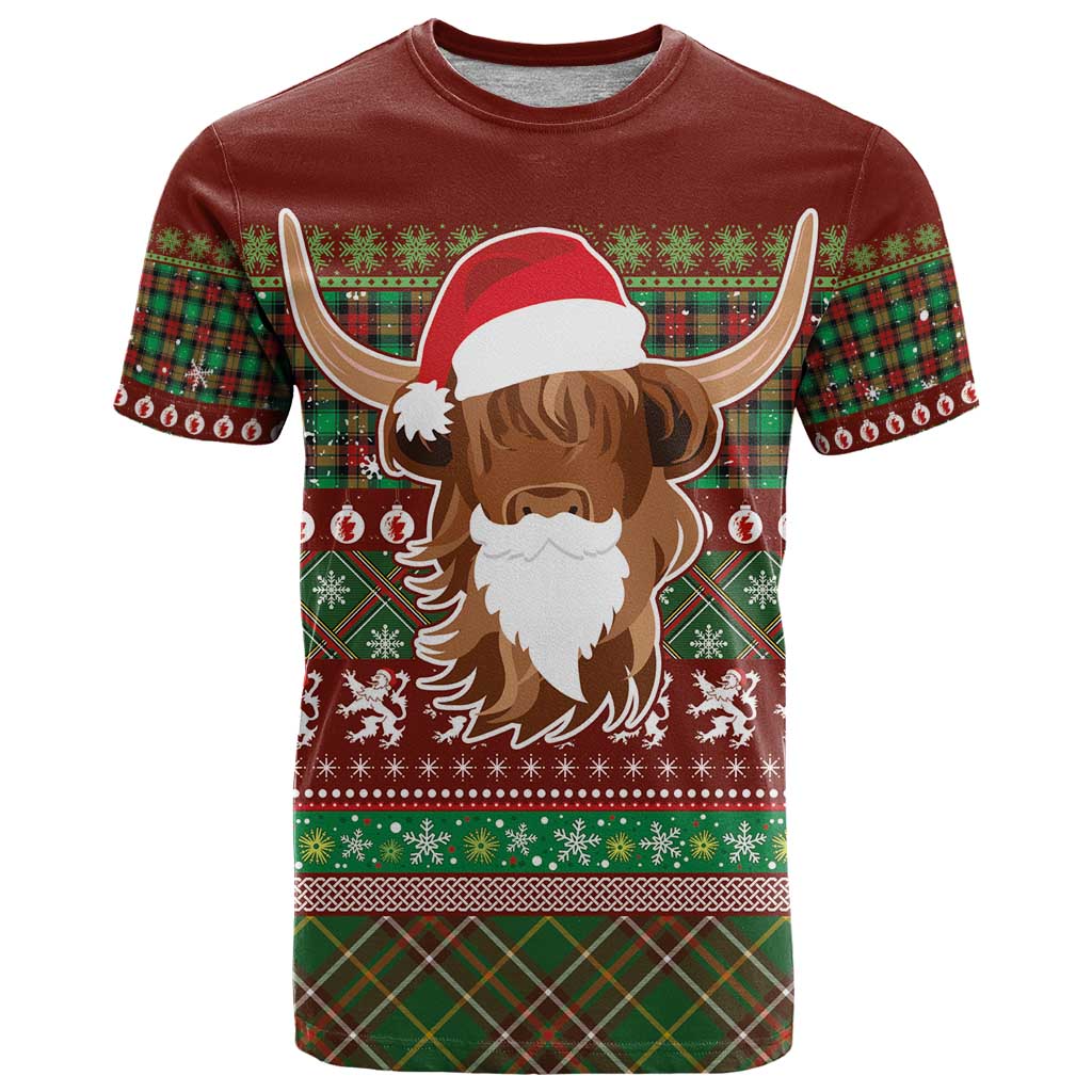 Scottish Christmas T Shirt Highland Cattle-Xmas Tartan Stripes Style Red Color - Wonder Print Shop