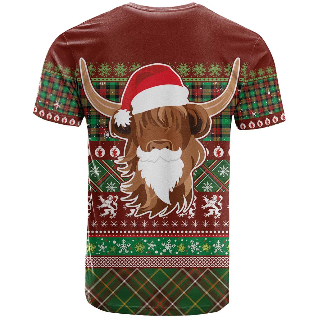 Scottish Christmas T Shirt Highland Cattle-Xmas Tartan Stripes Style Red Color - Wonder Print Shop