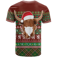 Scottish Christmas T Shirt Highland Cattle-Xmas Tartan Stripes Style Red Color - Wonder Print Shop
