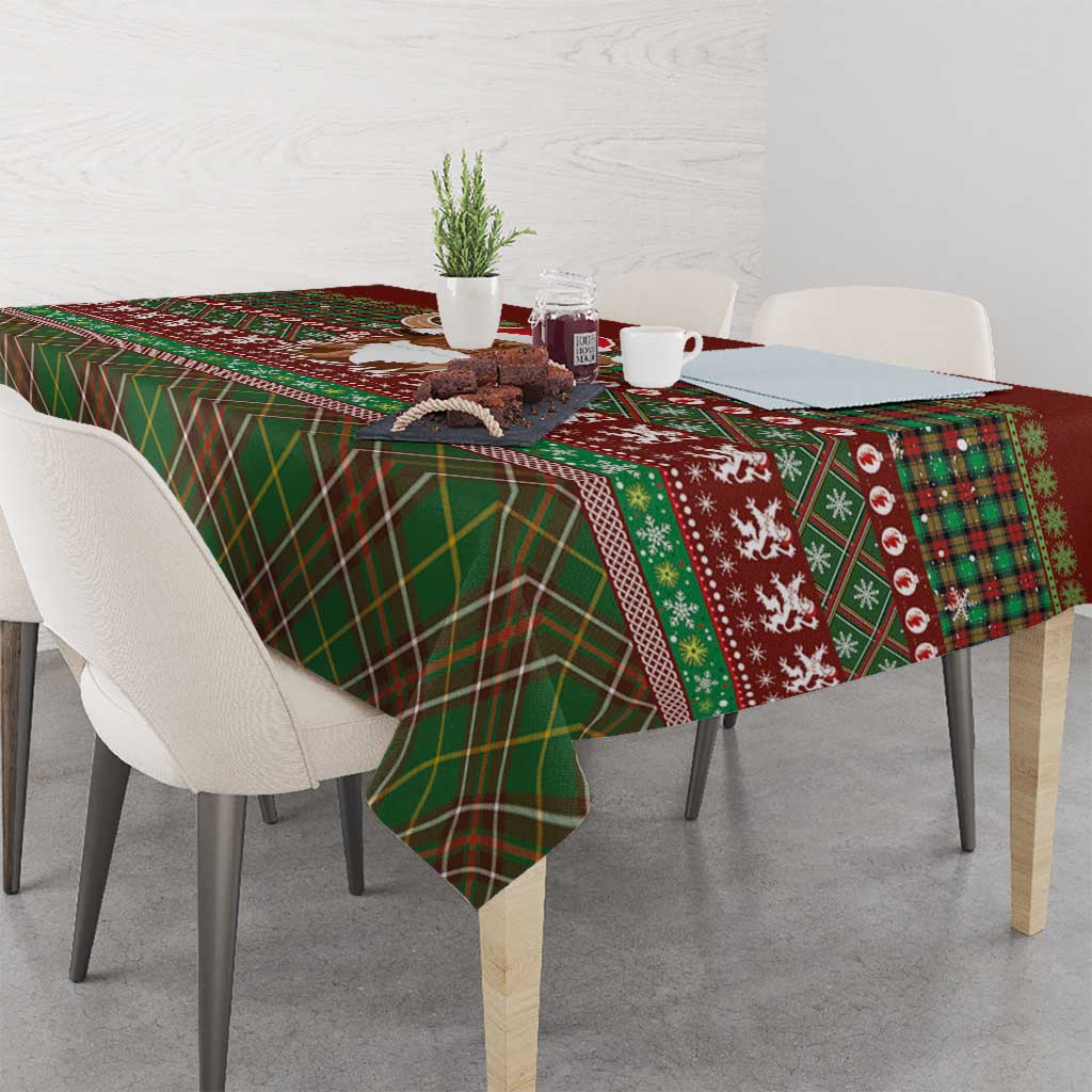 Scottish Christmas Tablecloth Highland Cattle-Xmas Tartan Stripes Style Red Color - Wonder Print Shop