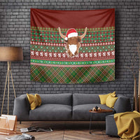 Scottish Christmas Tapestry Highland Cattle-Xmas Tartan Stripes Style Red Color - Wonder Print Shop