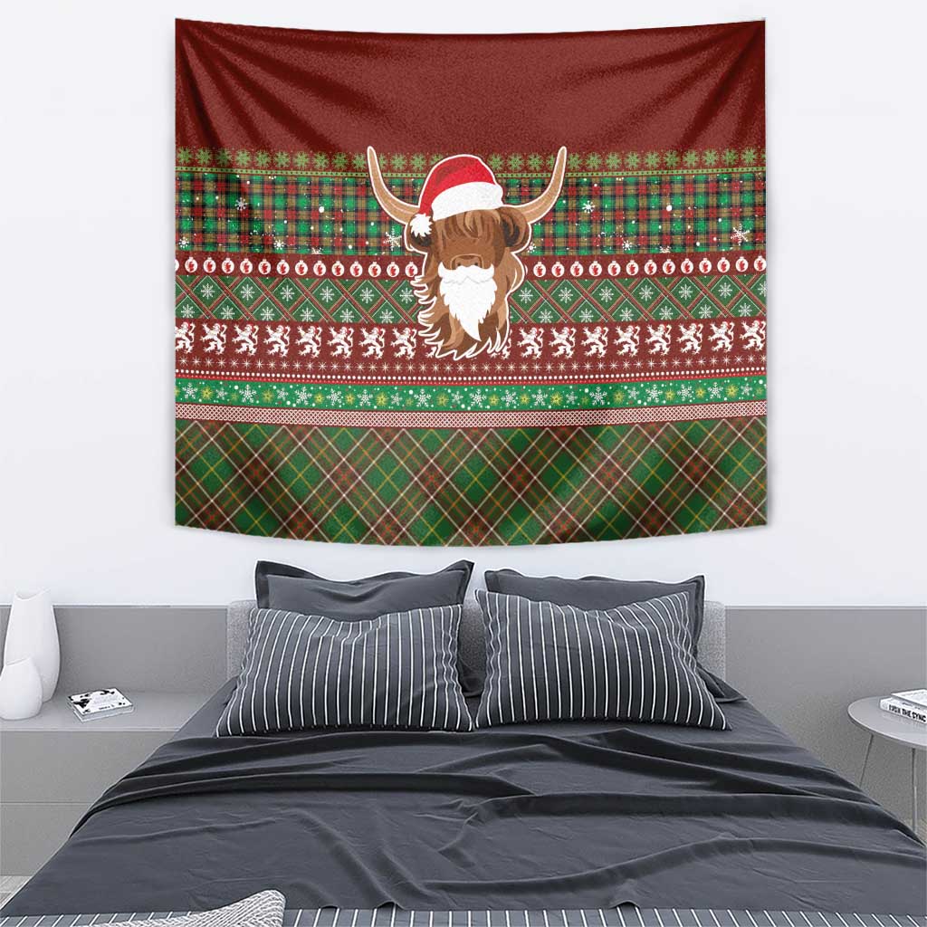 Scottish Christmas Tapestry Highland Cattle-Xmas Tartan Stripes Style Red Color - Wonder Print Shop