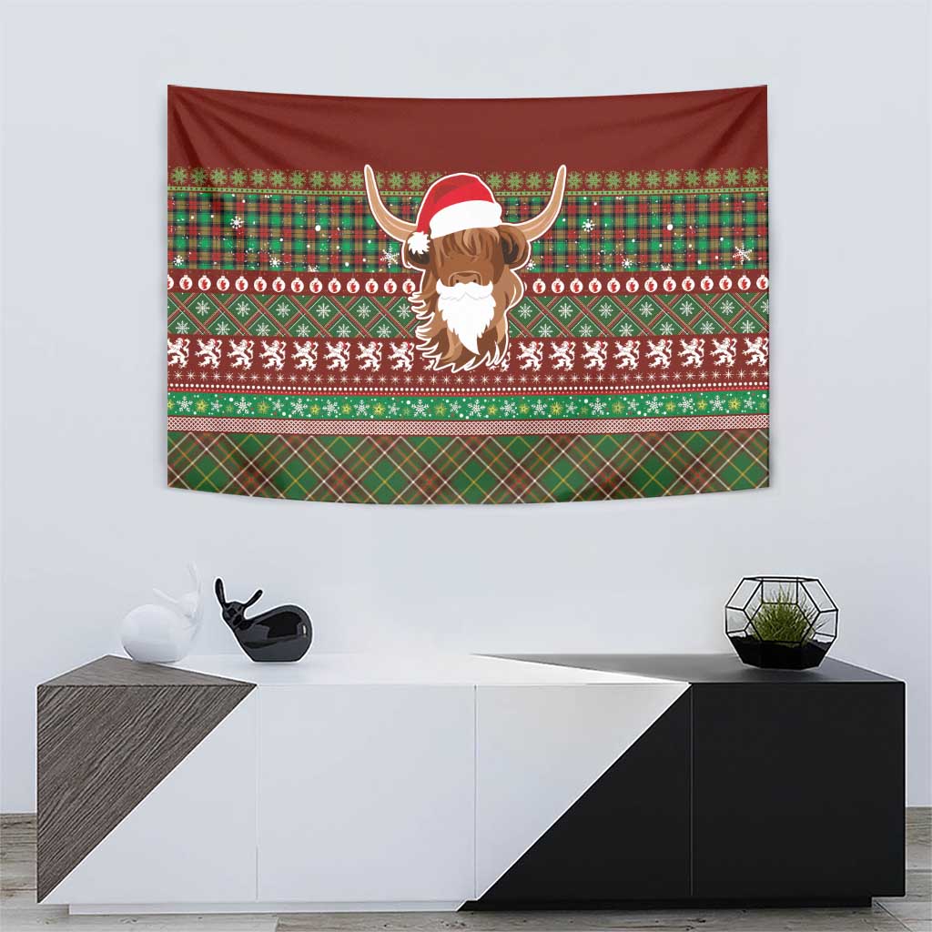 Scottish Christmas Tapestry Highland Cattle-Xmas Tartan Stripes Style Red Color - Wonder Print Shop