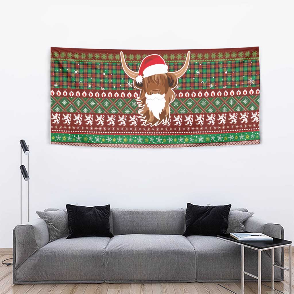 Scottish Christmas Tapestry Highland Cattle-Xmas Tartan Stripes Style Red Color - Wonder Print Shop