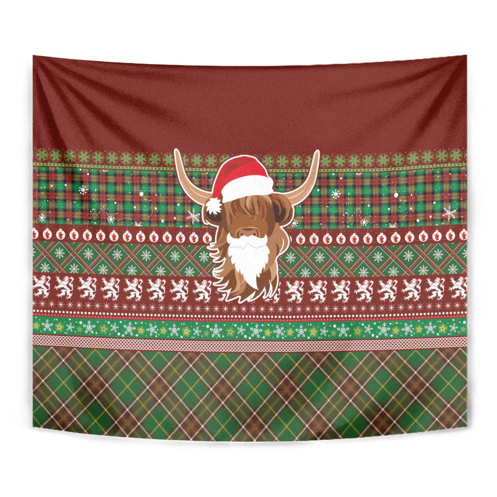 Scottish Christmas Tapestry Highland Cattle-Xmas Tartan Stripes Style Red Color - Wonder Print Shop