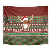 Scottish Christmas Tapestry Highland Cattle-Xmas Tartan Stripes Style Red Color - Wonder Print Shop