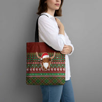Scottish Christmas Tote Bag Highland Cattle-Xmas Tartan Stripes Style Red Color - Wonder Print Shop