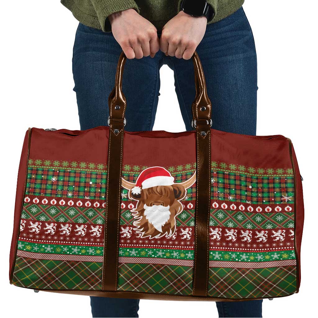 Scottish Christmas Travel Bag Highland Cattle-Xmas Tartan Stripes Style Red Color - Wonder Print Shop