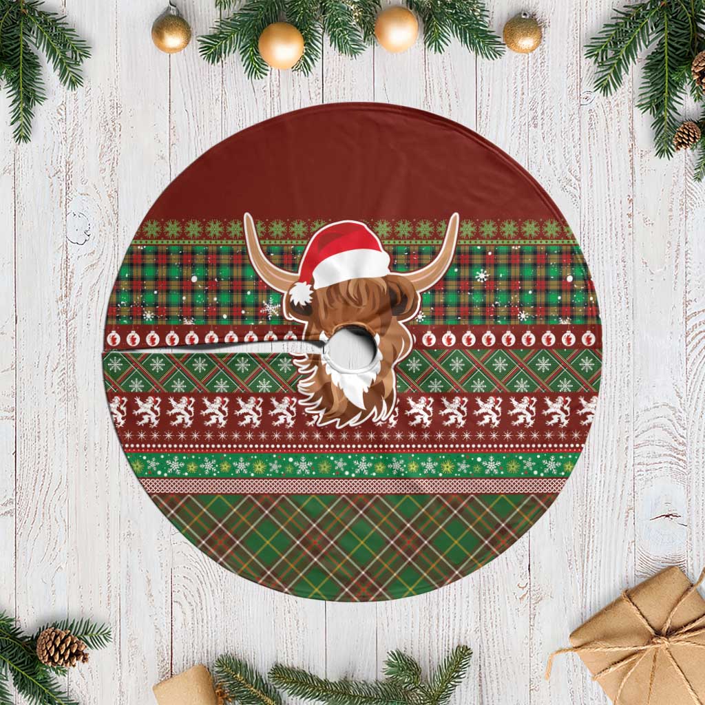 Scottish Christmas Tree Skirt Highland Cattle-Xmas Tartan Stripes Style Red Color - Wonder Print Shop