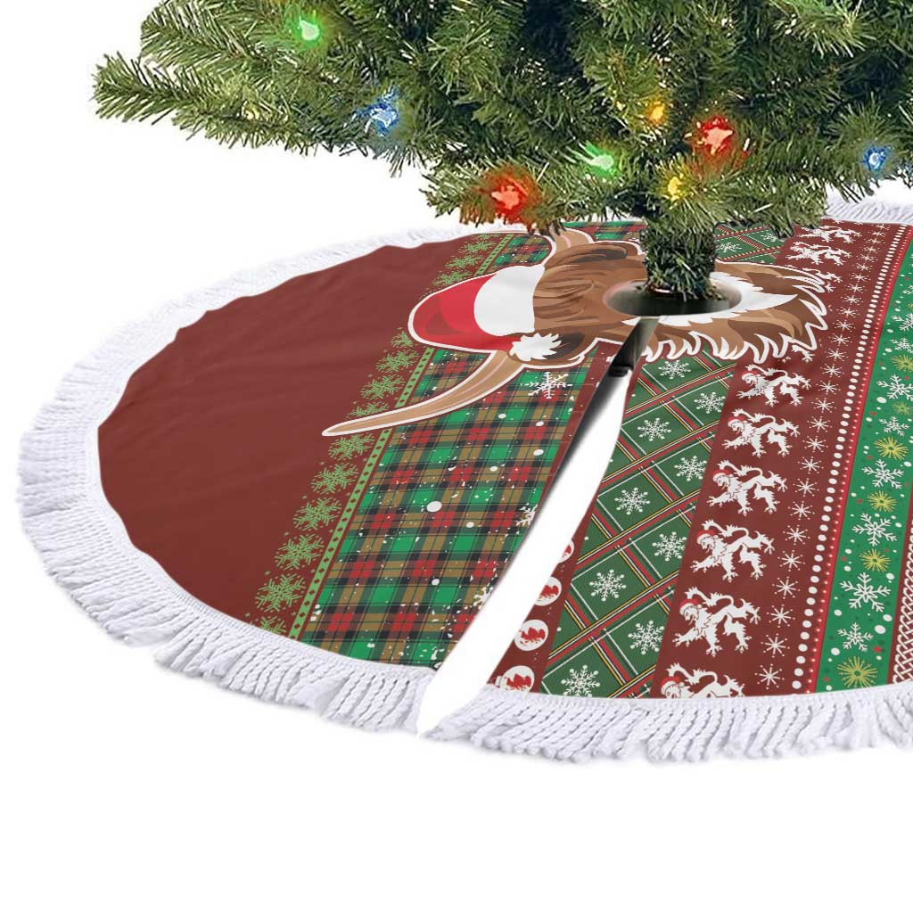 Scottish Christmas Tree Skirt Highland Cattle-Xmas Tartan Stripes Style Red Color - Wonder Print Shop