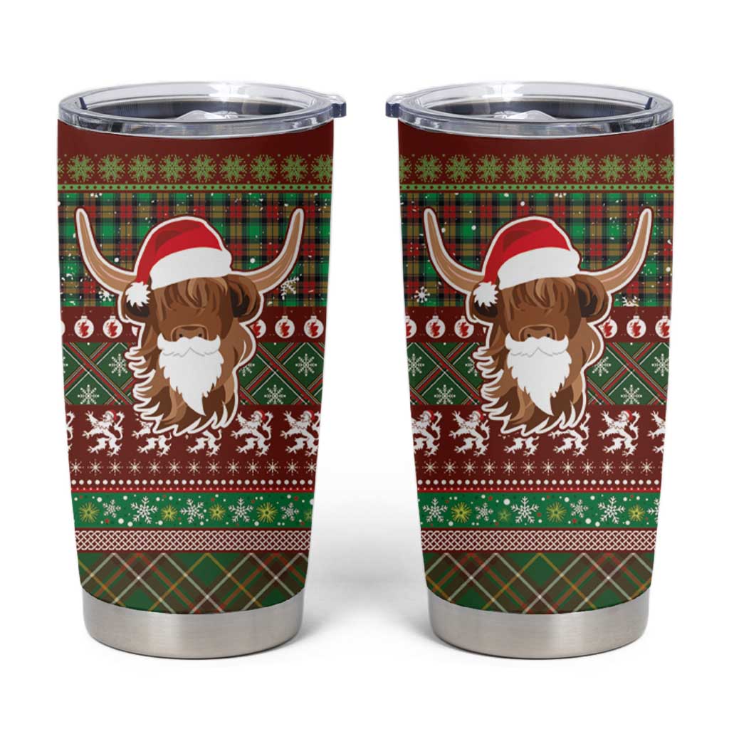 Scottish Christmas Tumbler Cup Highland Cattle-Xmas Tartan Stripes Style Red Color - Wonder Print Shop