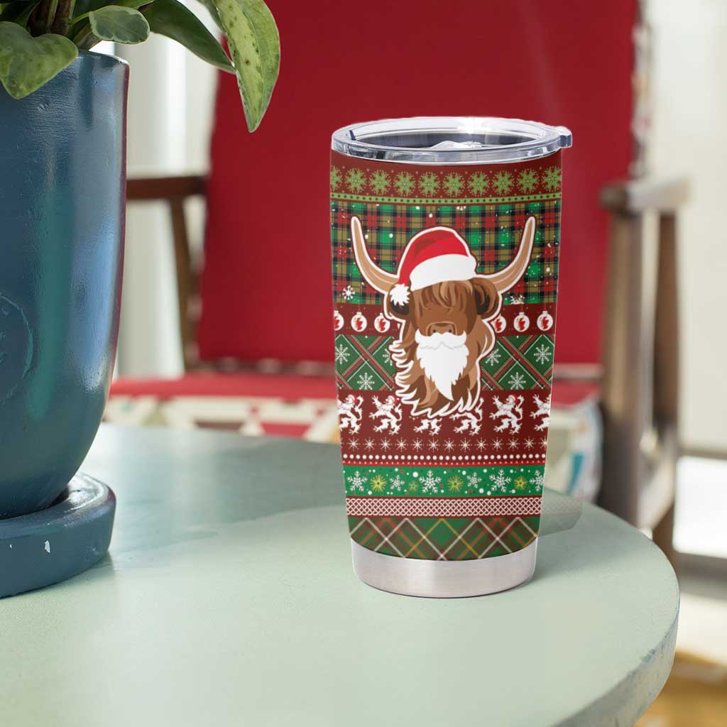 Scottish Christmas Tumbler Cup Highland Cattle-Xmas Tartan Stripes Style Red Color - Wonder Print Shop
