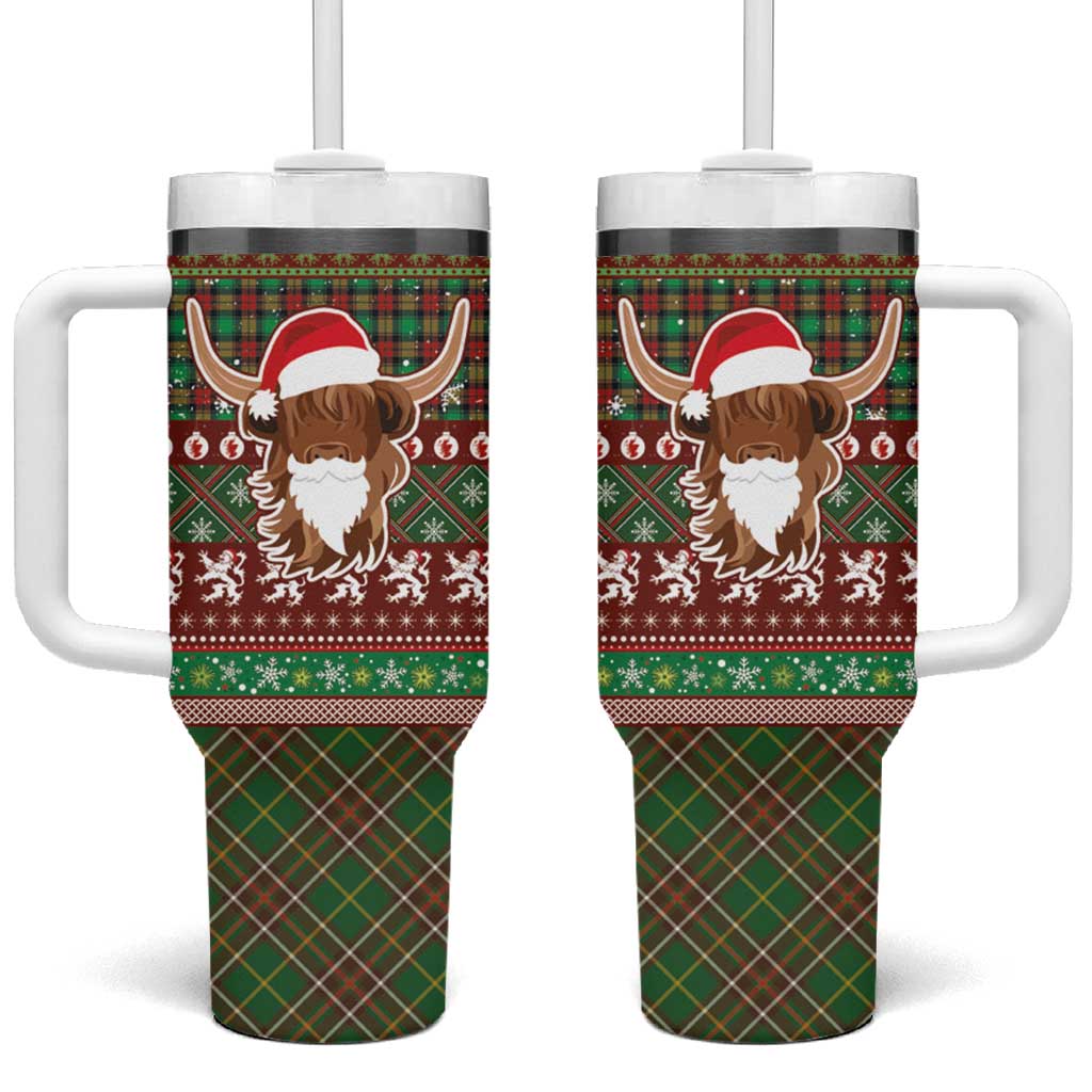 Scottish Christmas Tumbler With Handle Highland Cattle-Xmas Tartan Stripes Style Red Color - Wonder Print Shop