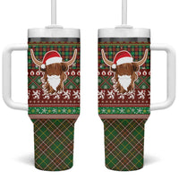 Scottish Christmas Tumbler With Handle Highland Cattle-Xmas Tartan Stripes Style Red Color - Wonder Print Shop
