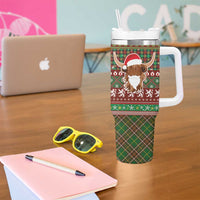 Scottish Christmas Tumbler With Handle Highland Cattle-Xmas Tartan Stripes Style Red Color - Wonder Print Shop