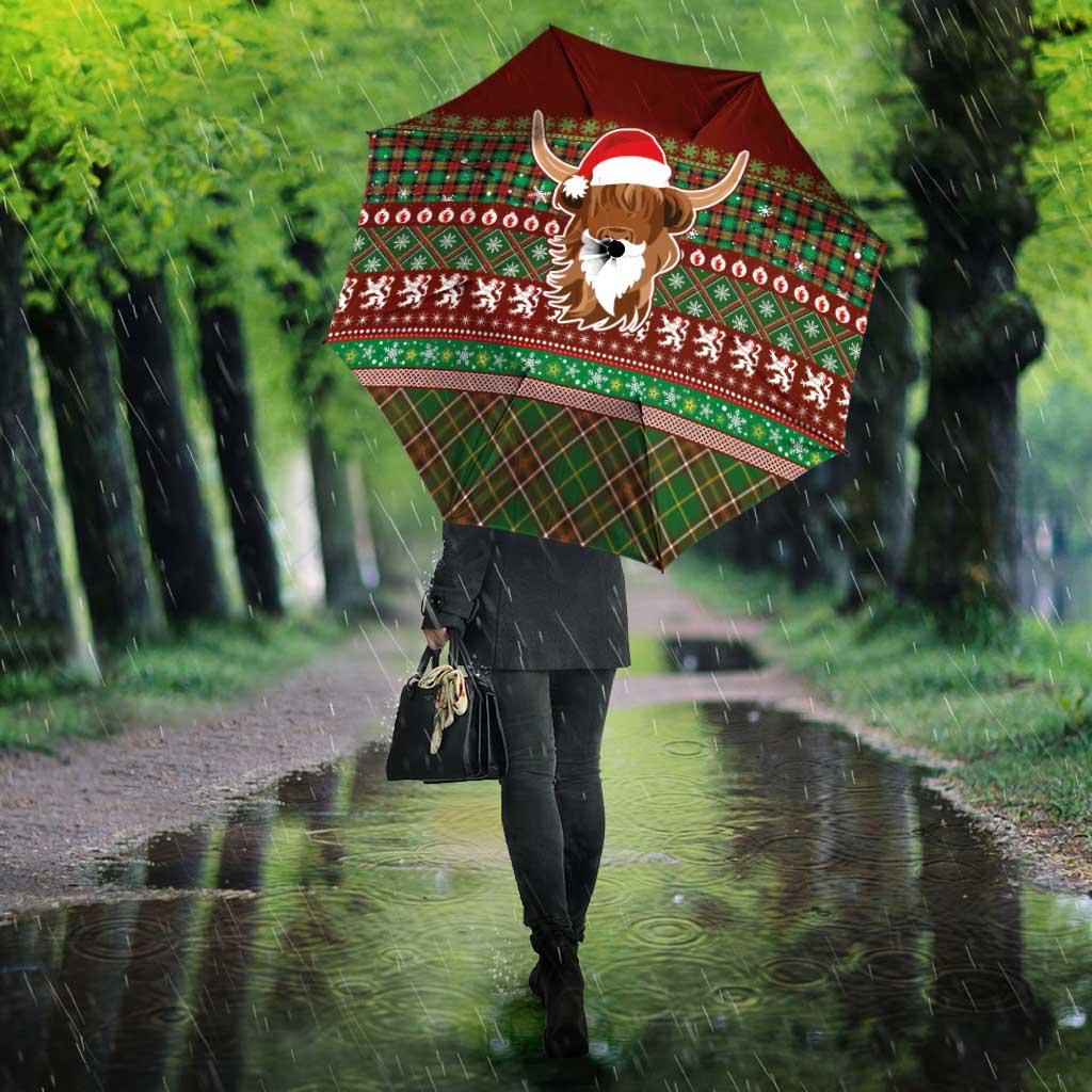 Scottish Christmas Umbrella Highland Cattle-Xmas Tartan Stripes Style Red Color - Wonder Print Shop