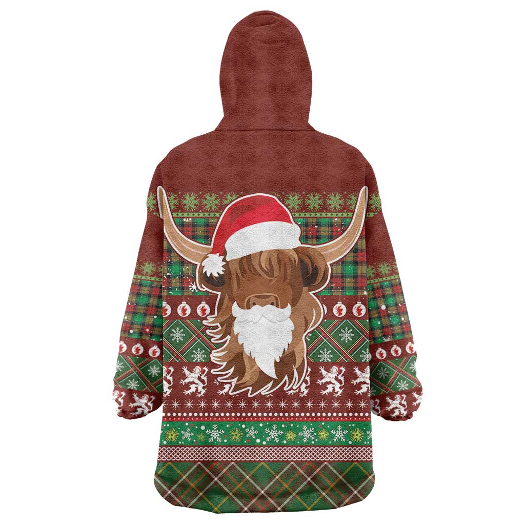 Scottish Christmas Wearable Blanket Hoodie Highland Cattle-Xmas Tartan Stripes Style Red Color - Wonder Print Shop