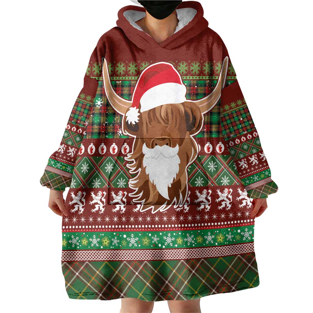 Scottish Christmas Wearable Blanket Hoodie Highland Cattle-Xmas Tartan Stripes Style Red Color - Wonder Print Shop