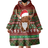 Scottish Christmas Wearable Blanket Hoodie Highland Cattle-Xmas Tartan Stripes Style Red Color - Wonder Print Shop