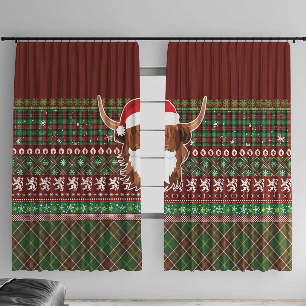 Scottish Christmas Window Curtain Highland Cattle-Xmas Tartan Stripes Style Red Color - Wonder Print Shop