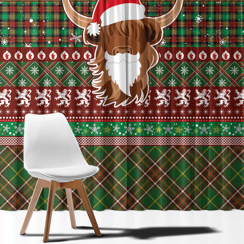 Scottish Christmas Window Curtain Highland Cattle-Xmas Tartan Stripes Style Red Color - Wonder Print Shop